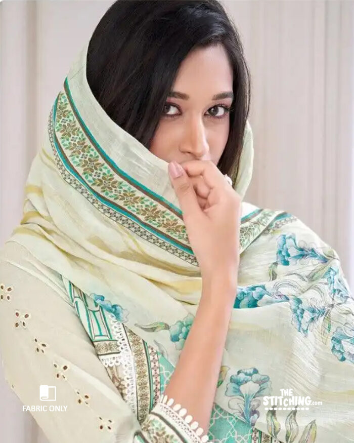 Green White Unstitched Dress Material