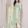Green White Unstitched Dress Material