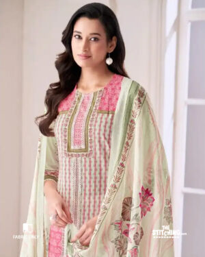 Pink White Unstitched Dress Material