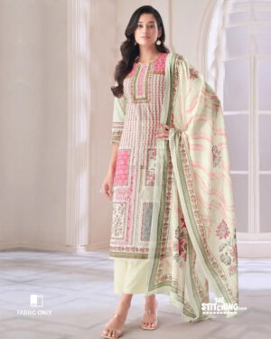 Pink White Unstitched Dress Material