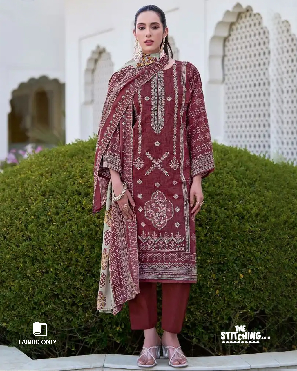 Maroon Unstitched Salwar Suit