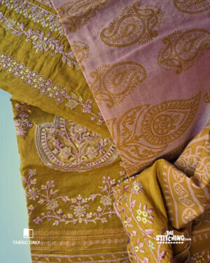 Pumpkin Skin Yellow Cotton with Heavy Embroidery & Mal Mal Dupatta Unstitched Dress Material