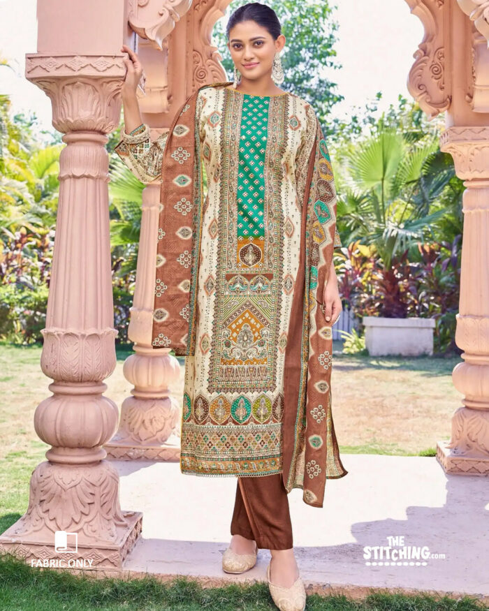 Brown Unstitched Salwar Suit