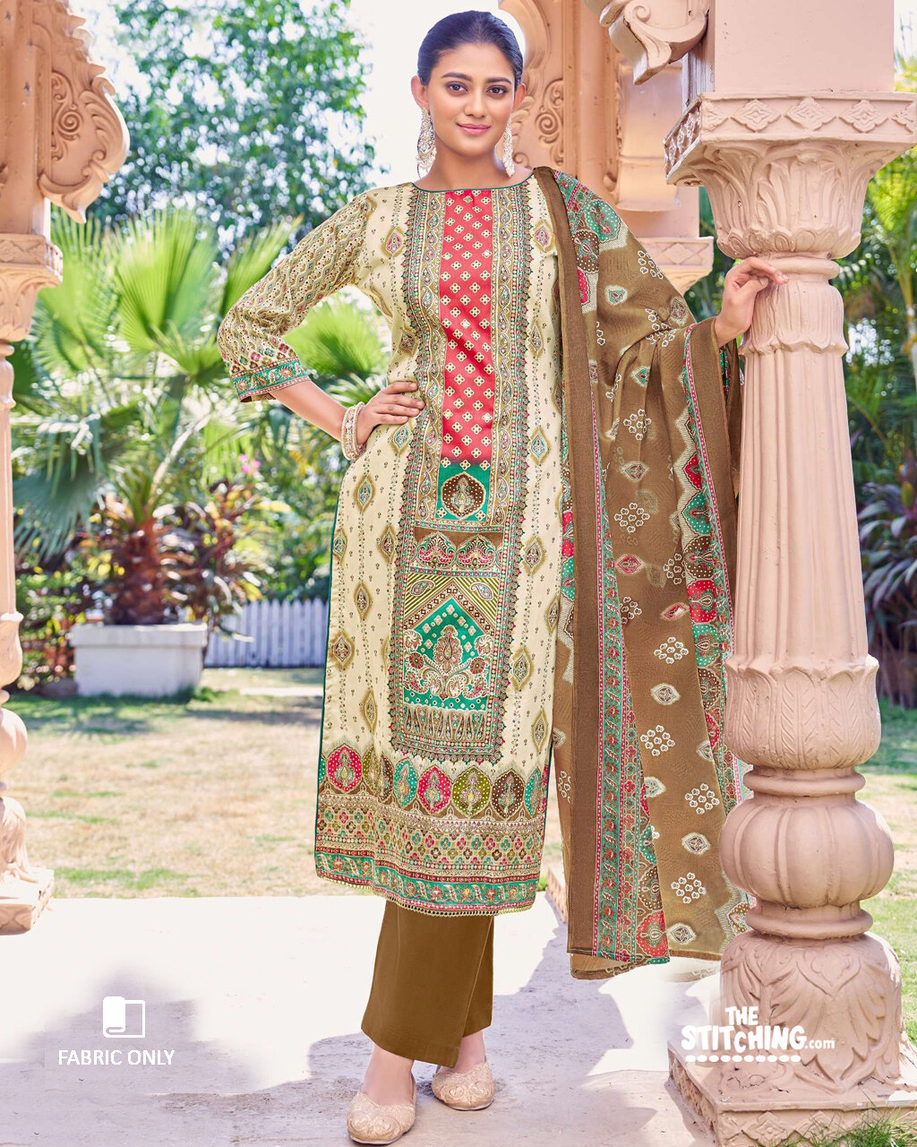 Brown Unstitched Dress material