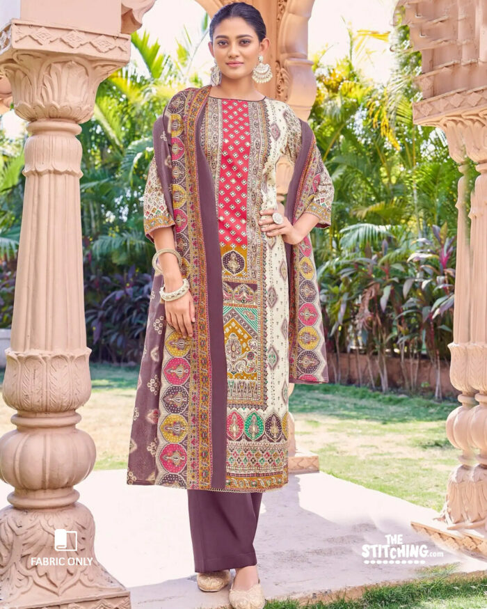 Maroon unstitched dress material