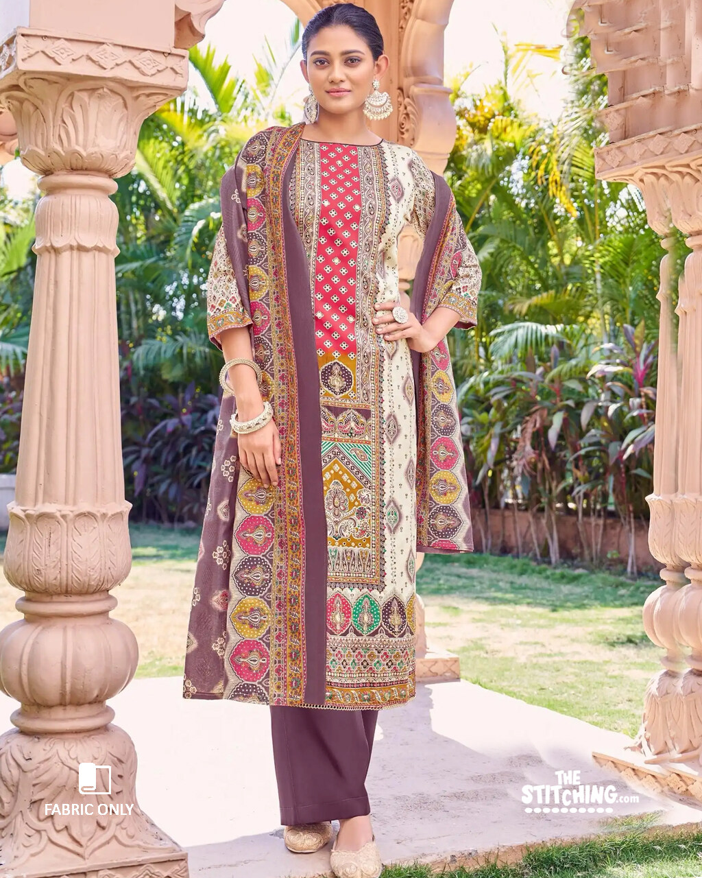 Maroon unstitched dress material