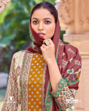 Yellow Brown Unstitched Salwar Suit