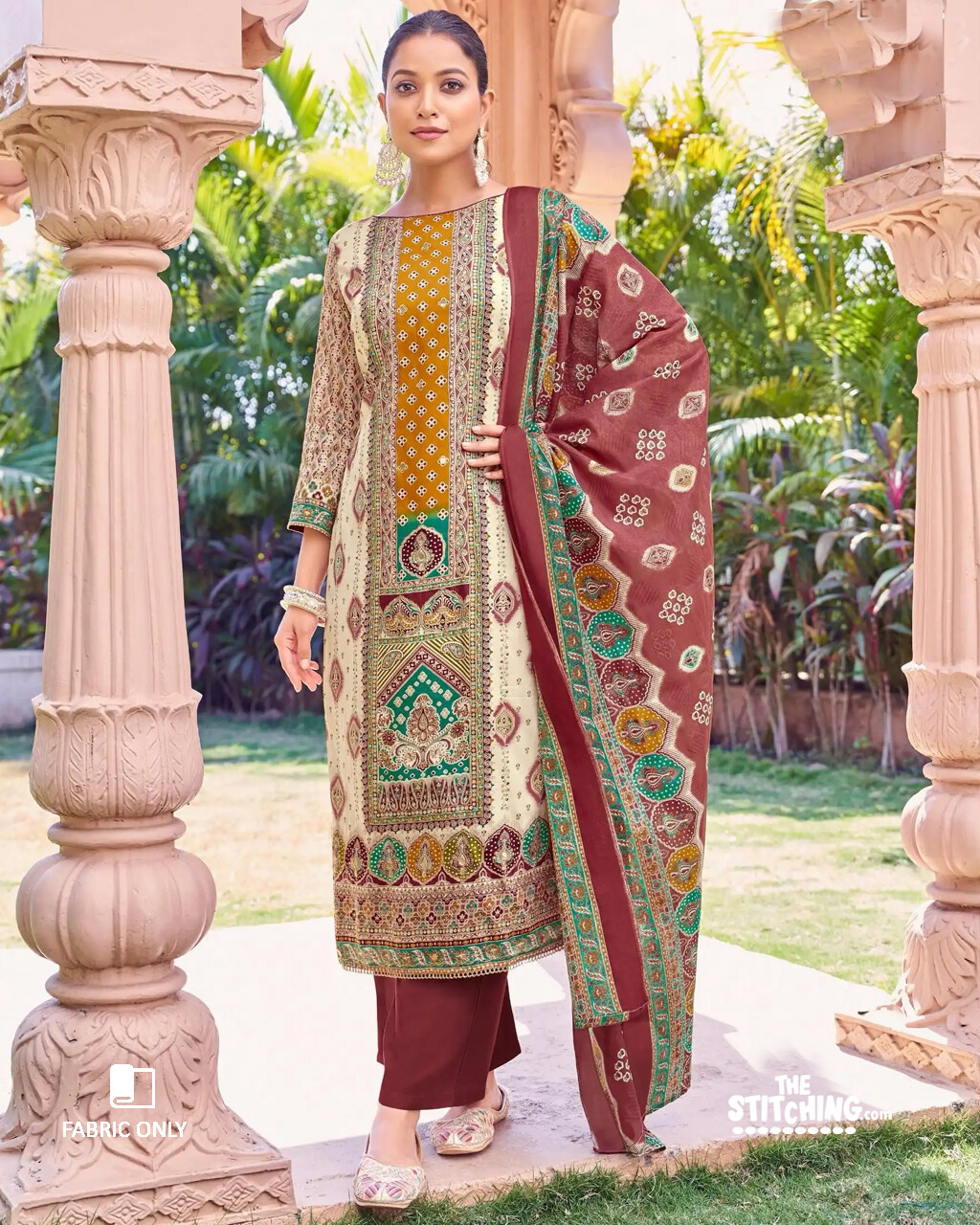 Yellow Brown Unstitched Salwar Suit