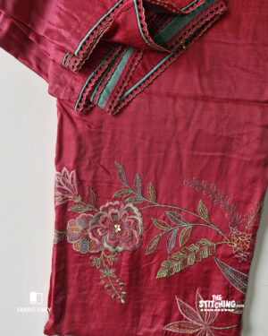 Red Peppercorn Ghazi Silk Heavy Embroidery Lace Work Unstitched Dress Material