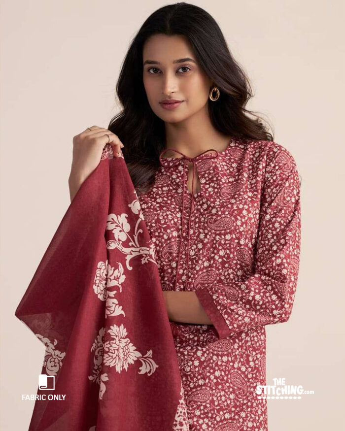 Red Unstitched Dress Material