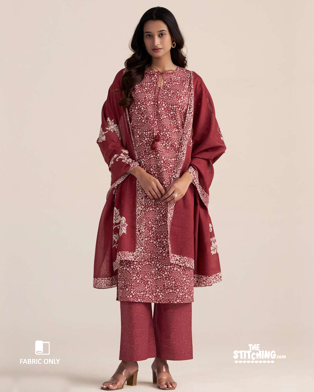 Red Unstitched Dress Material