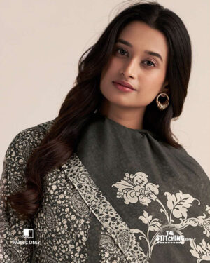Grey Black Unstitched Dress Material