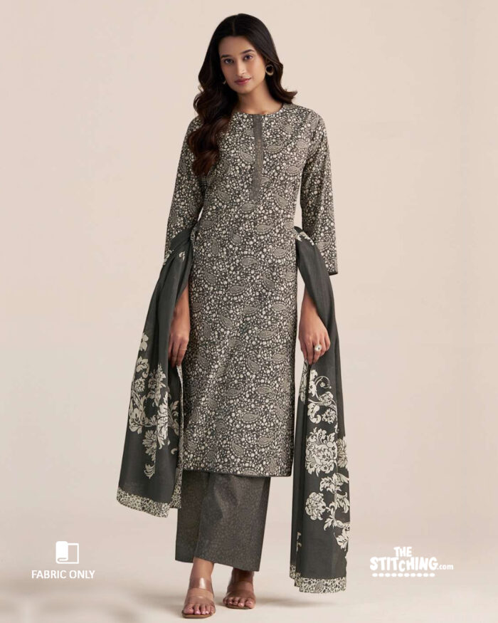 Grey Black Unstitched Dress Material