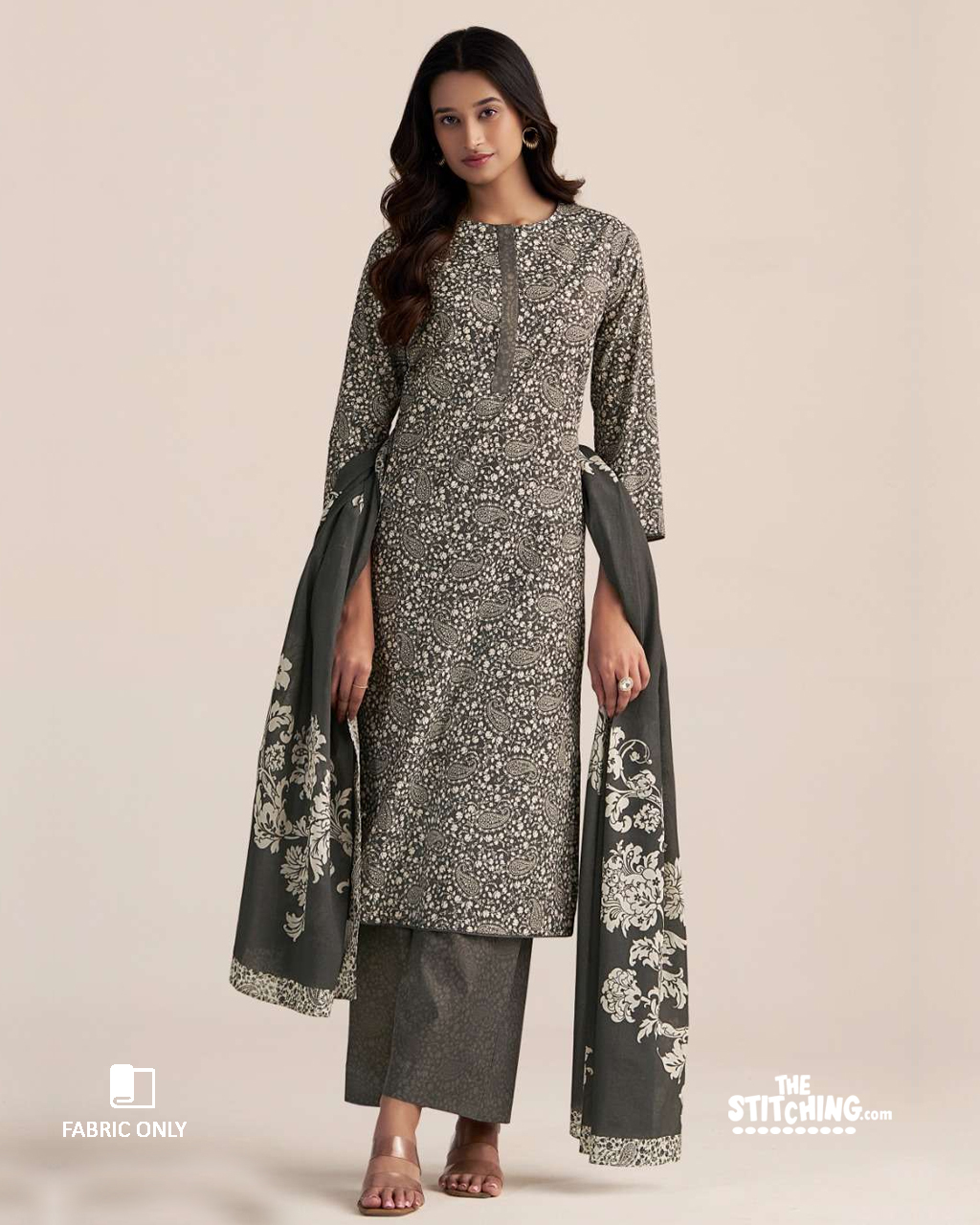 Grey Black Unstitched Dress Material