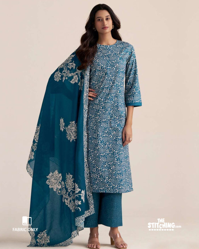 Blue Unstitched Dress Material