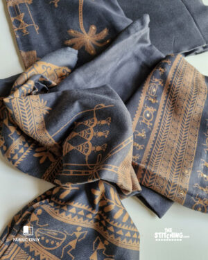 Ship Grey Digital Printed Pashmina Mirror Work Unstitched Dress Material