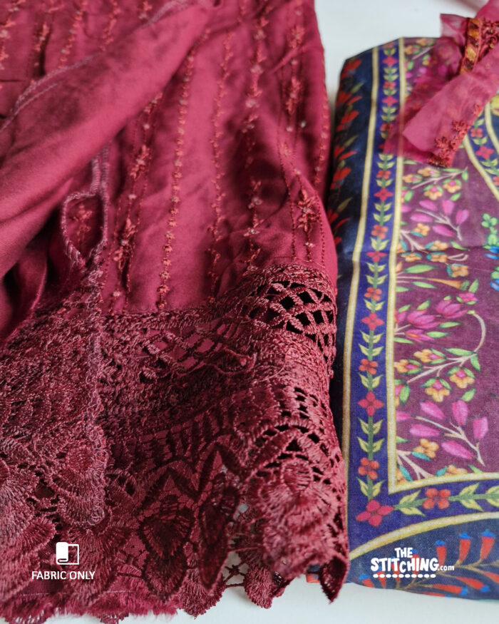 Maroon Unstitched Dress Material