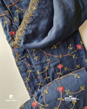 Stellar Explorer Blue Vichitra Silk Kashmiri Work Unstitched Dress Material