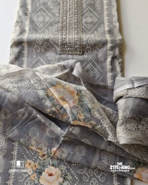 Dapple Grey Lawn Cotton Fancy Work Unstitched Dress Material