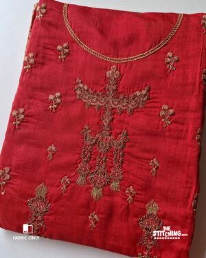 Red unstitched Dress Material