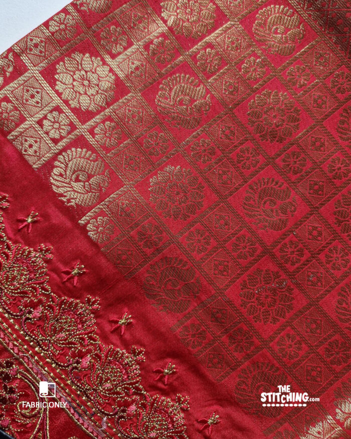 Red unstitched Dress Material