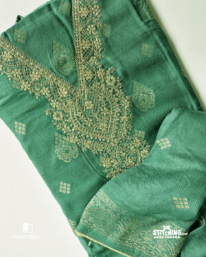 Earhart Emerald Green Viscose Woolen Pashmina With Heavy Embroidery Work Unstitched Dress Material